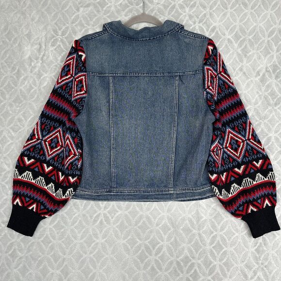 Flying Tomato Sweater Sleeve Jean Jacket Women Medium Denim Boho Hippie Festival - Picture 4 of 10